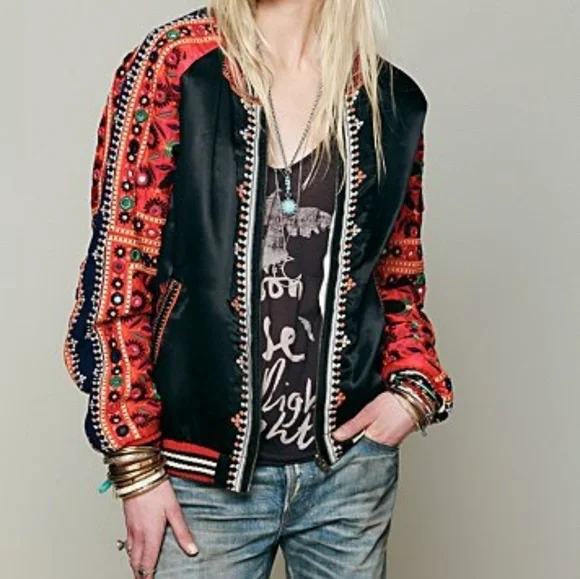 💥Free People Embellished Baseball Jacket